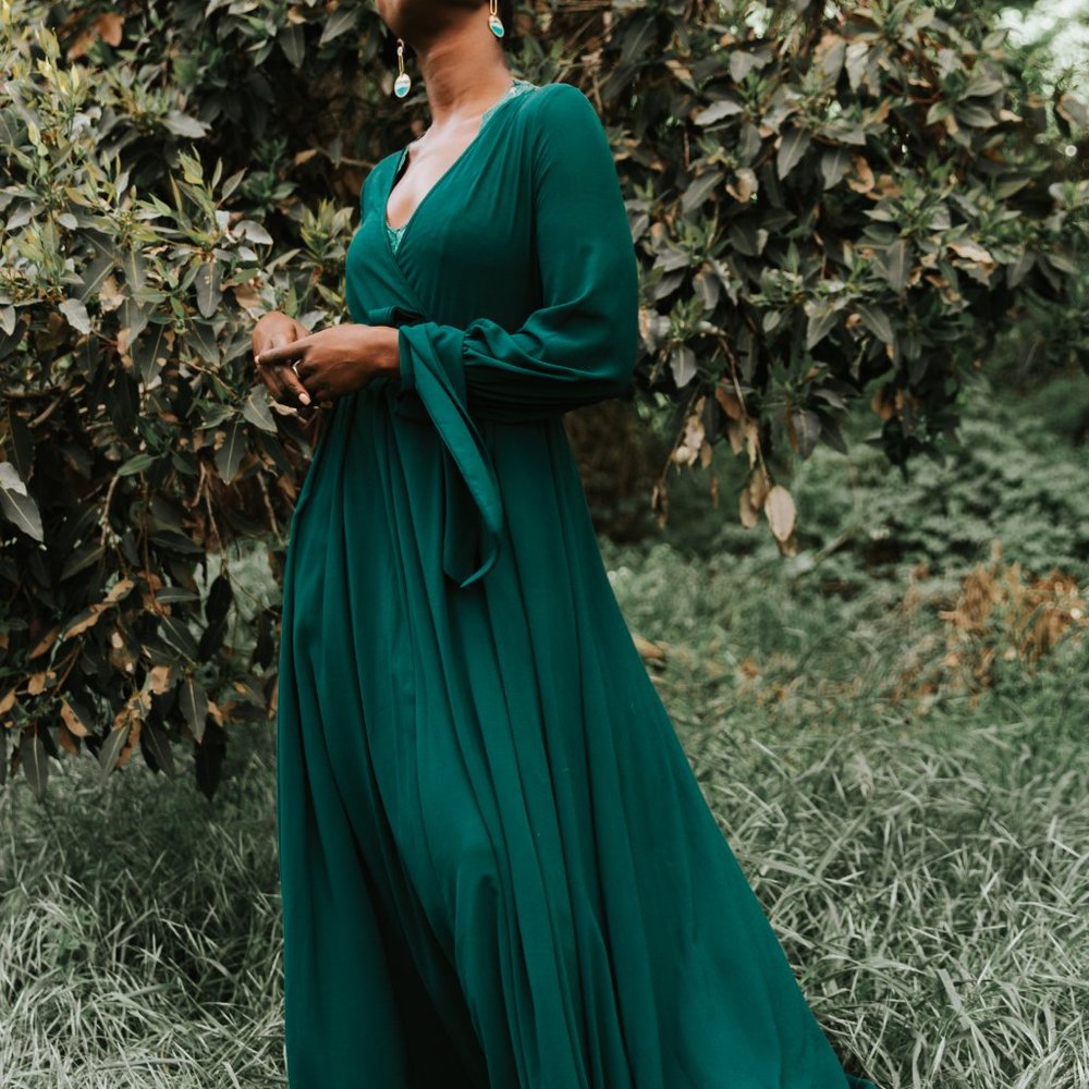 Beautiful Emerald Green Long Sleeve Maxi  Dress  L